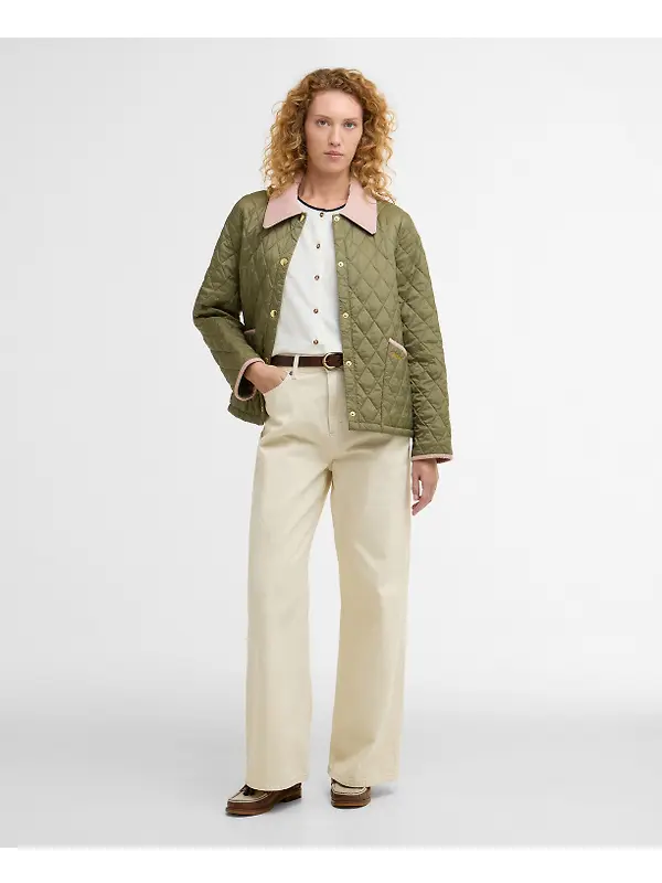 Barbour Women's Icons Cropped Liddesdale Quilted Jacket - Bleached Olive/Ancient/Gardenia Image 3