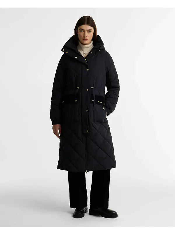 Barbour Women's Alverstone Longline Puffer Jacket - Black / Ancient Image 2