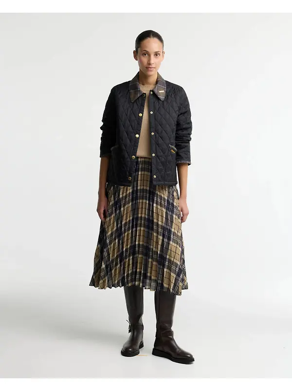 Barbour Women's Icons Tartan Collar Cropped Liddesdale Quilted Jacket - Black / Classic Image 3