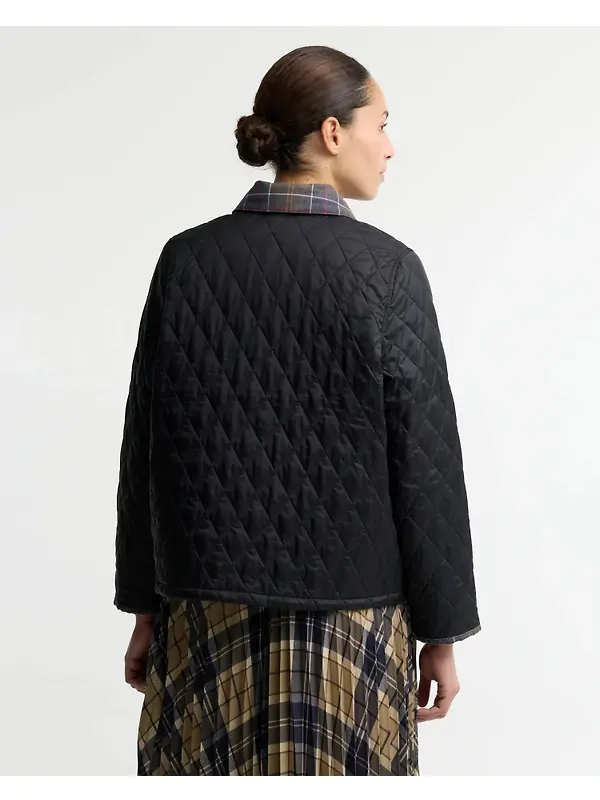 Barbour Women's Icons Tartan Collar Cropped Liddesdale Quilted Jacket - Black / Classic Image 4
