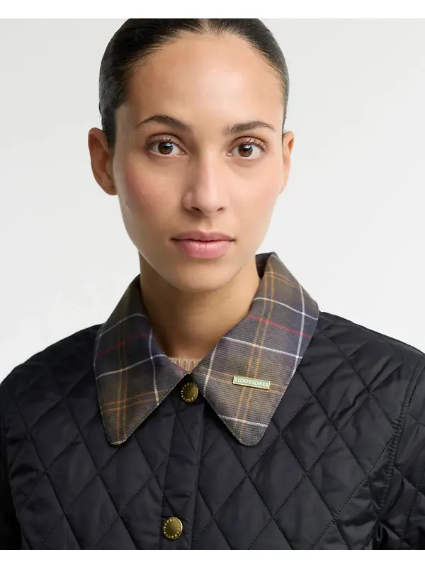 Barbour Women's Icons Tartan Collar Cropped Liddesdale Quilted Jacket - Black / Classic Image 5