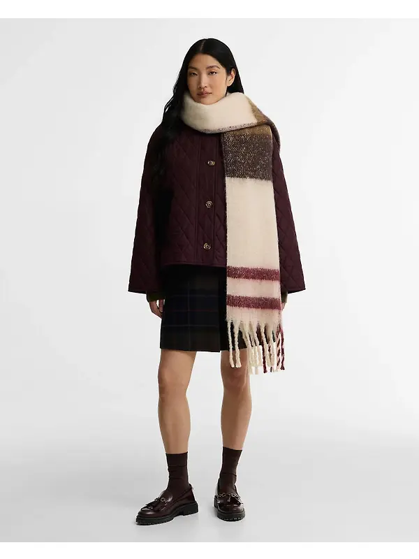 Barbour Women's Isla Tartan Boucle Scarf - Ecru Muted Tartan Image 2