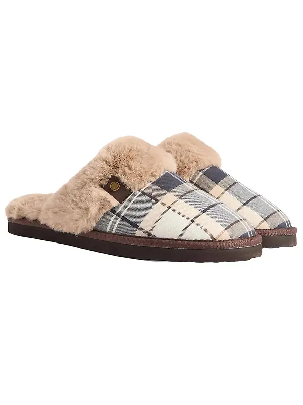 Barbour Women's Claudia Tartan Mule Slippers - Light Birchwood Dress Tartan Image 1