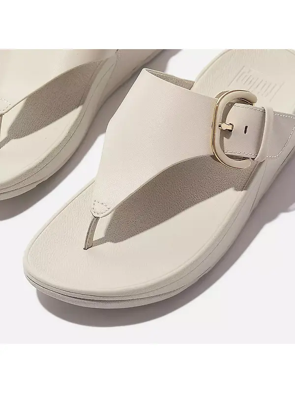 FitFlop Women's LULU Resin-Buckle Leather Toe-Post Sandals - Paris Beige Image 3