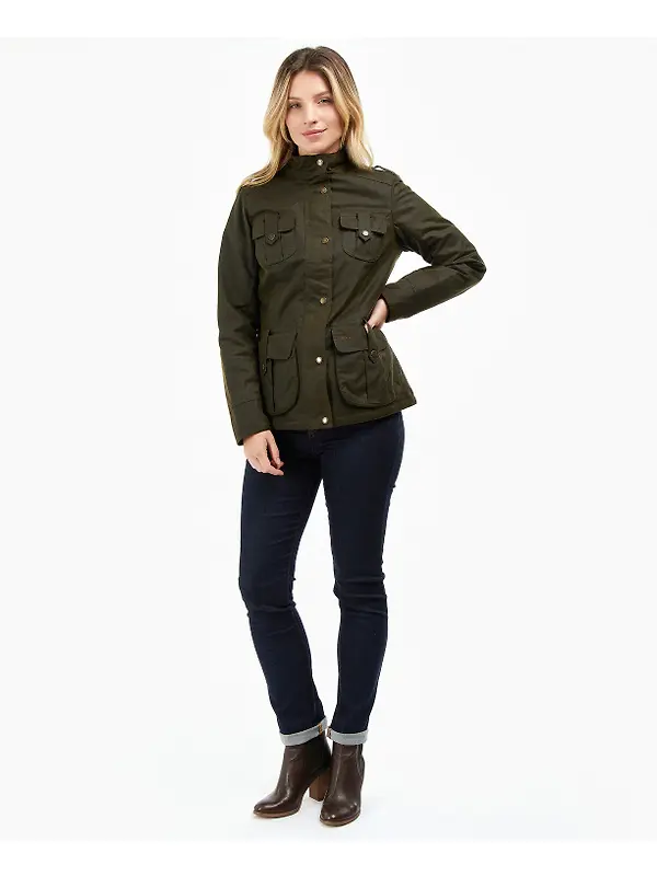 Barbour Women's Winter Defence Waxed Jacket - Olive/Classic Image 3