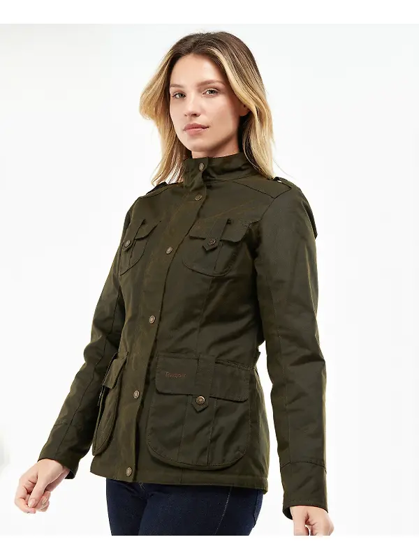 Barbour Women's Winter Defence Waxed Jacket - Olive/Classic Image 5