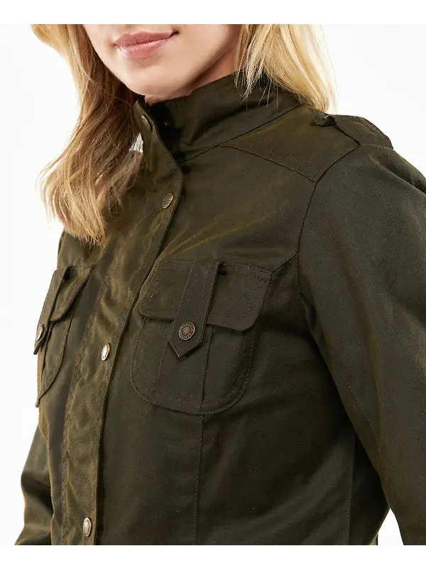 Barbour Women's Winter Defence Waxed Jacket - Olive/Classic Image 8