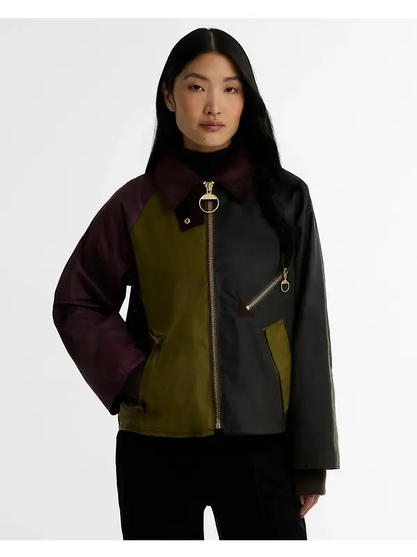 Barbour Women's Arlene Waxed Jacket - Golden Olive / Fern / Bordeaux / Muted Image 2
