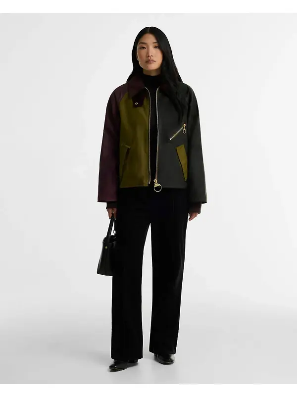 Barbour Women's Arlene Waxed Jacket - Golden Olive / Fern / Bordeaux / Muted Image 3