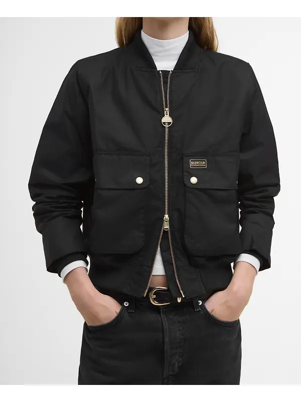 Barbour International Women's Patsy Wax Bomber Jacket - Black Image 6