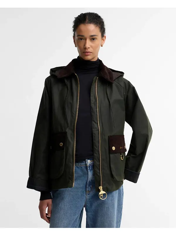 Barbour Women's Carville Waxed Jacket - Fern / Shadow Classic Image 2