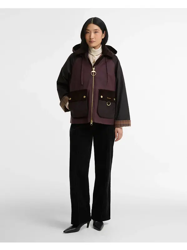 Barbour Women's Carville Waxed Jacket - Rustic / Bordeaux / Muted Image 3
