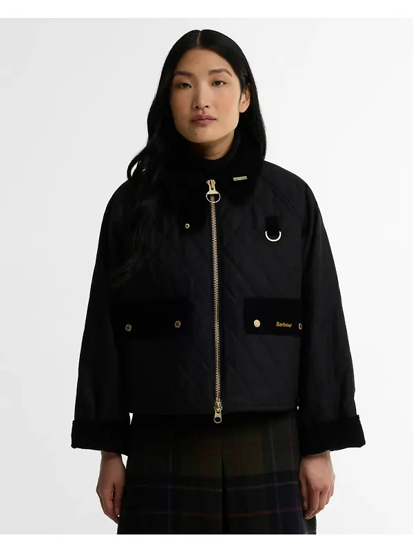 Barbour Women's Icon Quilted Spey Waxed Jacket - Black / Classic Image 2