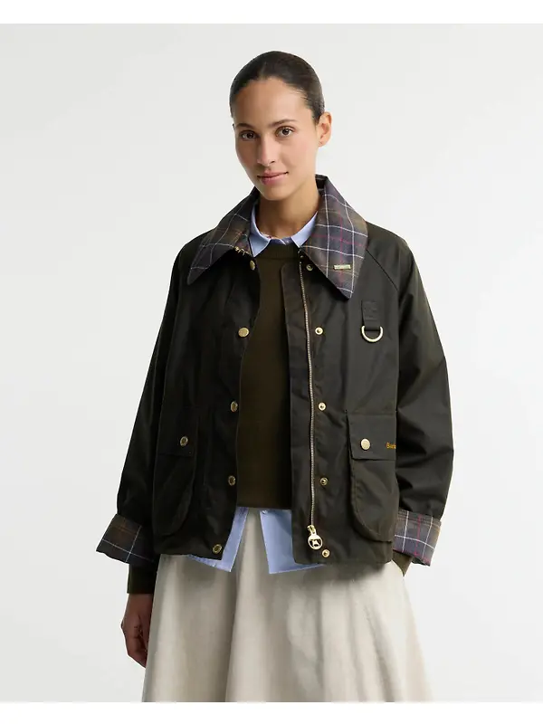 Barbour Women's Icons Tartan Collar Spey Waxed Jacket - Olive / Classic Image 2