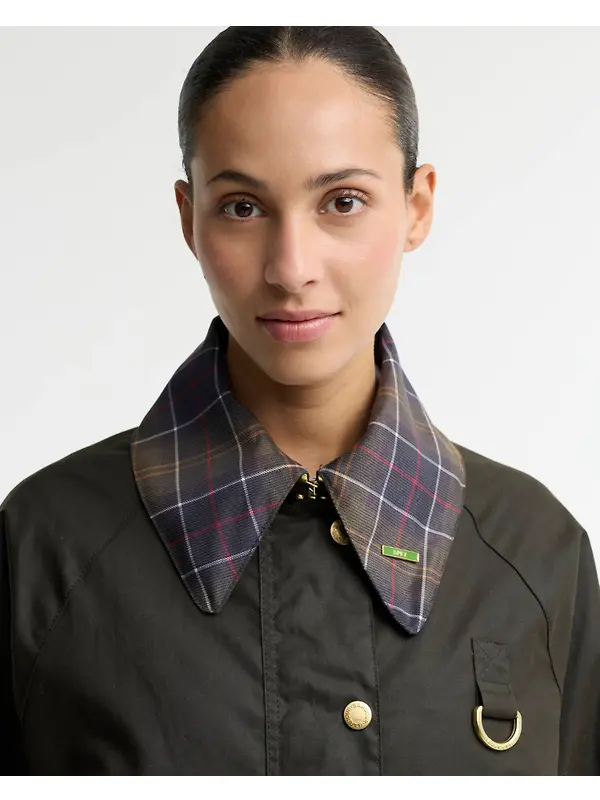Barbour Women's Icons Tartan Collar Spey Waxed Jacket - Olive / Classic Image 5