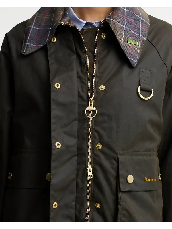 Barbour Women's Icons Tartan Collar Spey Waxed Jacket - Olive / Classic Image 6