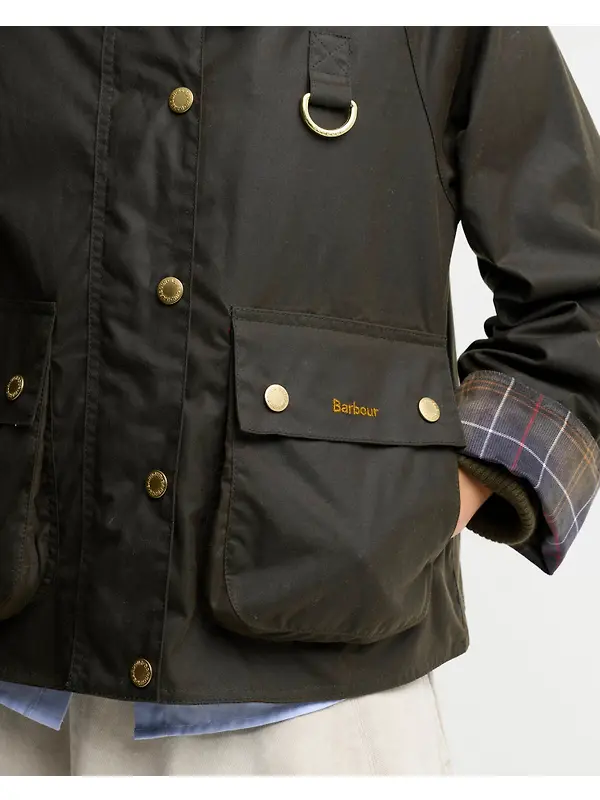 Barbour Women's Icons Tartan Collar Spey Waxed Jacket - Olive / Classic Image 7