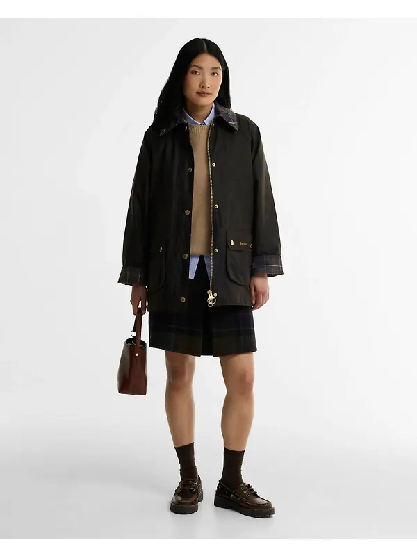 Barbour Women's Icons Tartan Collar Modern Beadnell Waxed Jacket - Olive / Classic Image 3