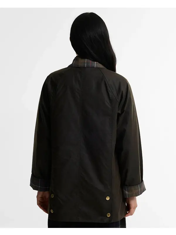 Barbour Women's Icons Tartan Collar Modern Beadnell Waxed Jacket - Olive / Classic Image 4