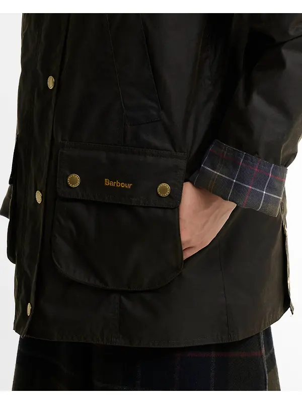 Barbour Women's Icons Tartan Collar Modern Beadnell Waxed Jacket - Olive / Classic Image 6