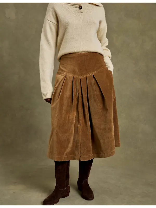 Penelope Chilvers Women's Lancaster Cotton Velvet Skirt - Tan Image 3