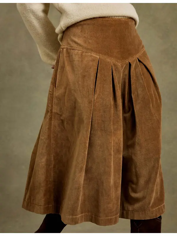 Penelope Chilvers Women's Lancaster Cotton Velvet Skirt - Tan Image 4