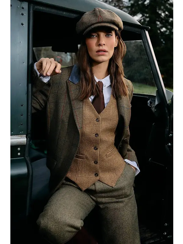 Holland Cooper Baker Boy Tweed Cap - Glen Green Image 2