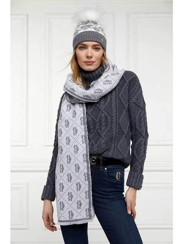 Holland Cooper Beatrice Beanie Bobble Hat -  Grey Marl Cream Image 4