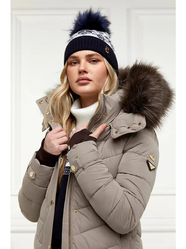 Holland Cooper Beatrice Beanie Bobble Hat - Ink Navy Cream Image 3