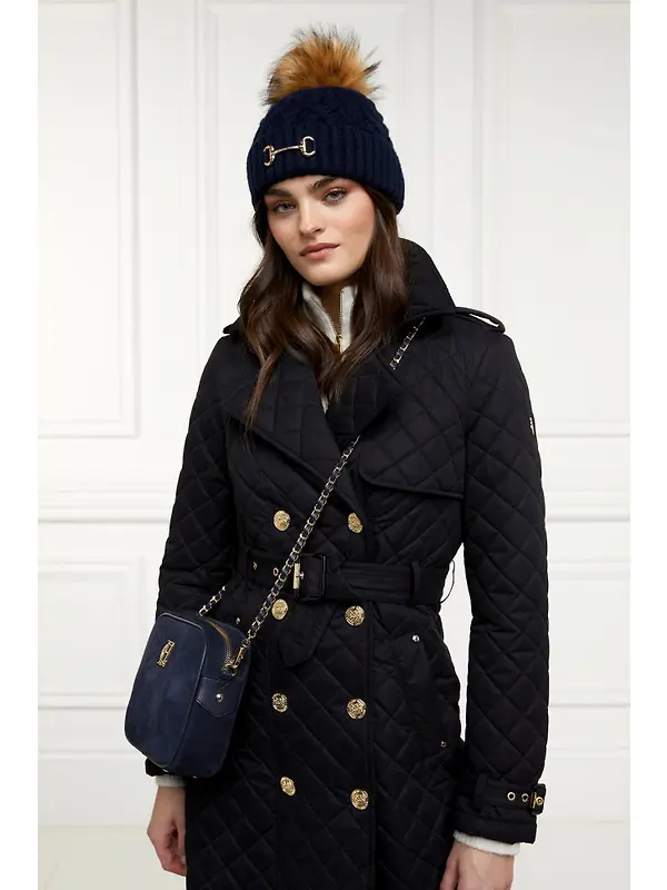 Holland Cooper Horsebit Beanie Bobble Hat - Ink Navy Image 4