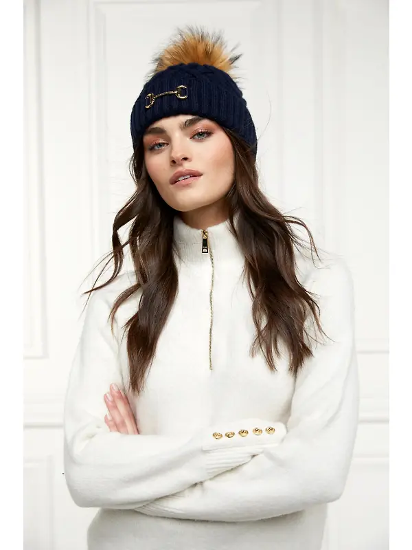 Holland Cooper Horsebit Beanie Bobble Hat - Ink Navy Image 3