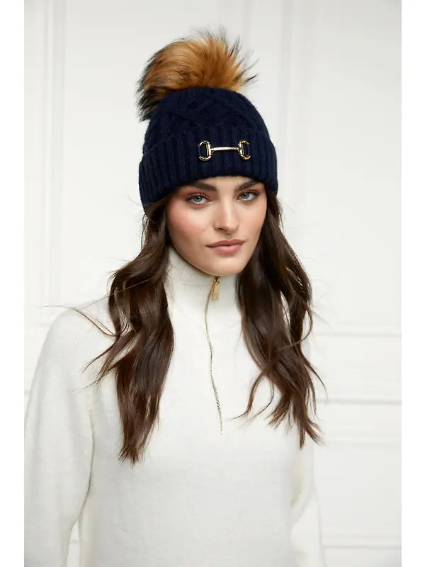 Holland Cooper Horsebit Beanie Bobble Hat - Ink Navy Image 5