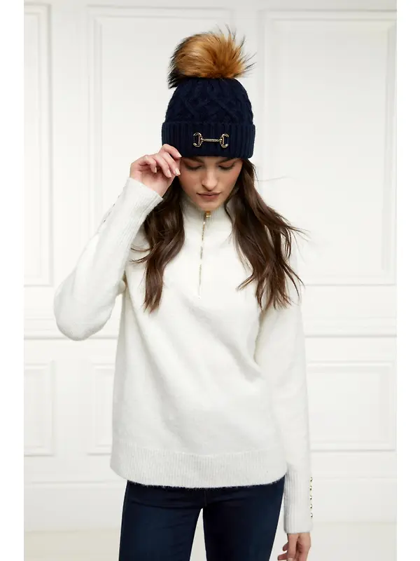 Holland Cooper Horsebit Beanie Bobble Hat - Ink Navy Image 6
