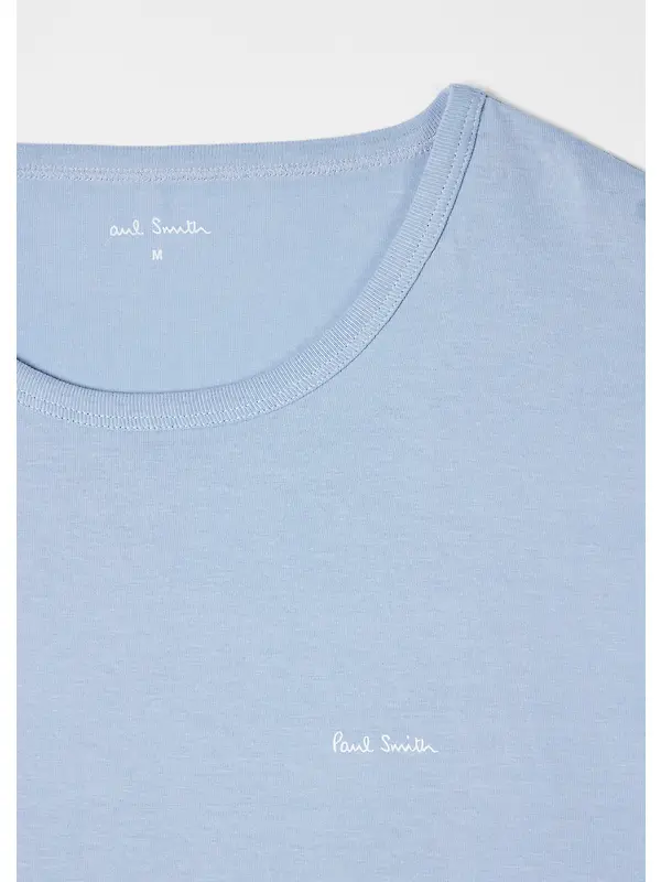 Paul Smith Men's Organic Cotton Logo 3 Pack Lounge T-Shirts - White/Sky Blue/Black Image 5