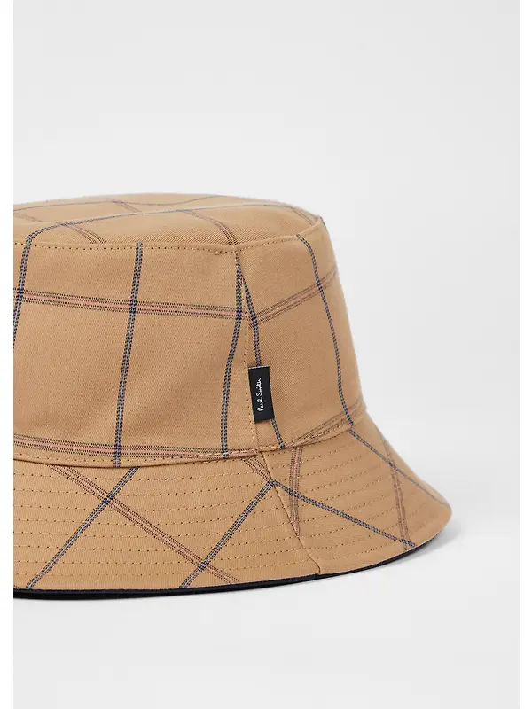 Paul Smith Men's Reversible Cotton-Nylon Bucket Hat - Navy/Beige Image 5