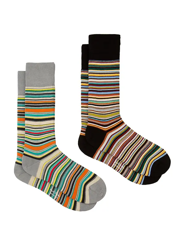 Paul Smith Men's Signature Stripe Socks - 2 Pack - Black & Grey - One Size Image 1