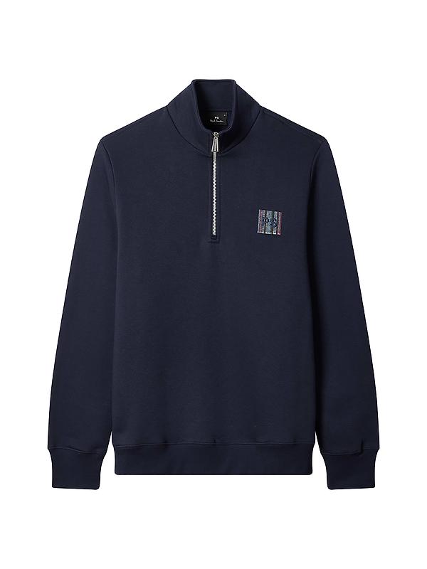 PS By Paul Smith Men's Cotton Zebra Logo Zip-Neck Sweatshirt