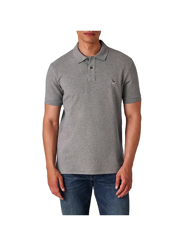 PS By Paul Smith Men's Cotton-Piqué Zebra Logo Polo Shirt - Grey Melange Image 2