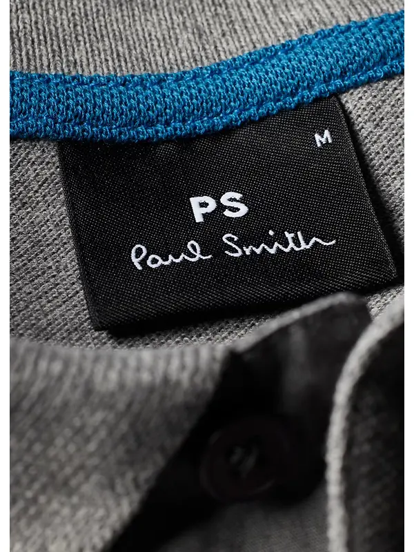 PS By Paul Smith Men's Cotton-Piqué Zebra Logo Polo Shirt - Grey Melange Image 4