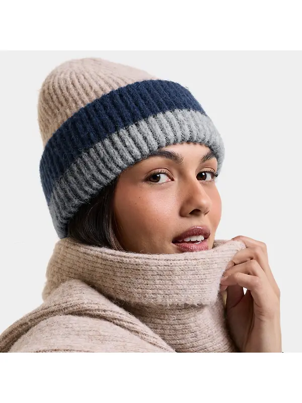 Didriksons Malin Striped Beanie - Beige Melange Multi Image 2