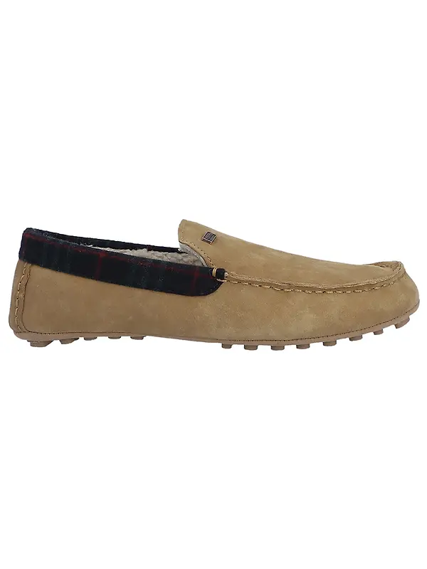 Hunter Men's Tartan Collar Moccasin Slippers - Biscuit Image 1
