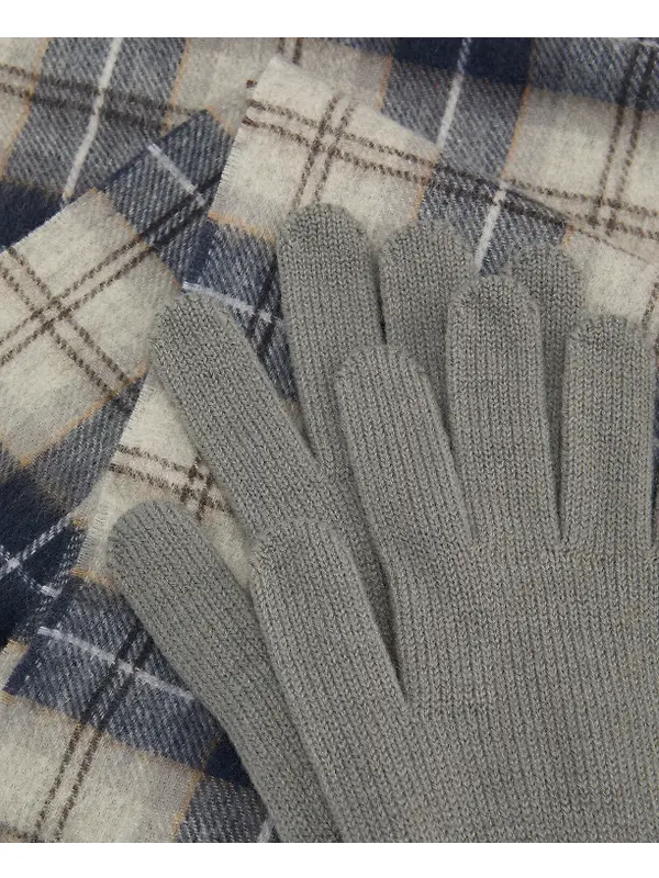 Barbour Men's Tartan Scarf & Glove Gift Set - Grey Midnight Image 11
