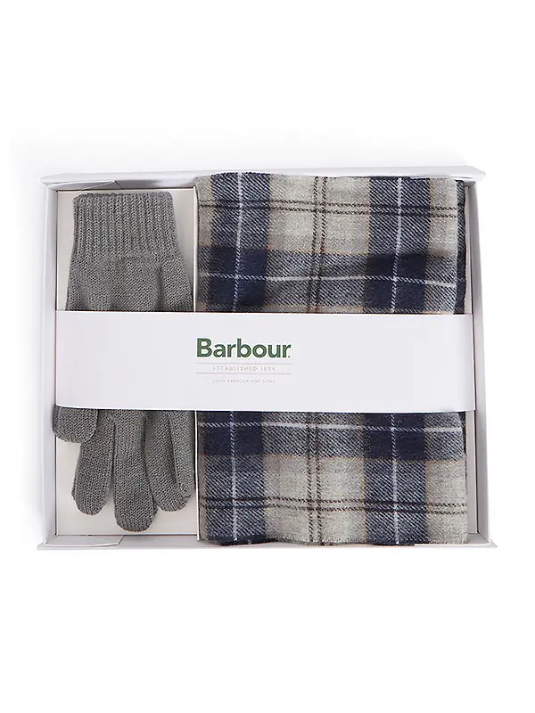 Barbour Men's Tartan Scarf & Glove Gift Set - Grey Midnight Image 1