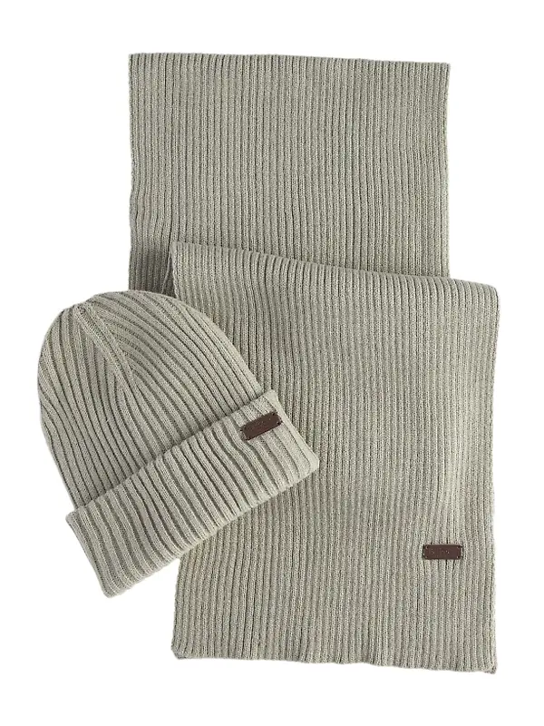 Product image of Barbour Men's Crimdon Beanie & Scarf Gift Set - Grey