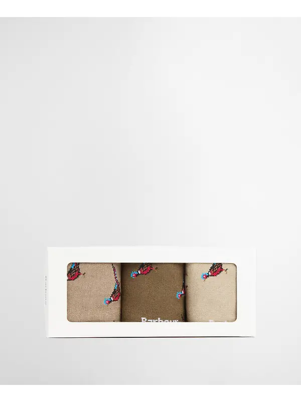 Barbour Men's Pheasant Socks Gift Box - Trench/Beech Mix Image 2