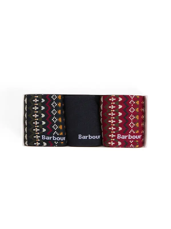 Barbour Men's Marlow Fair Isle 3 Pack Sock Gift Box - Olive Image 4