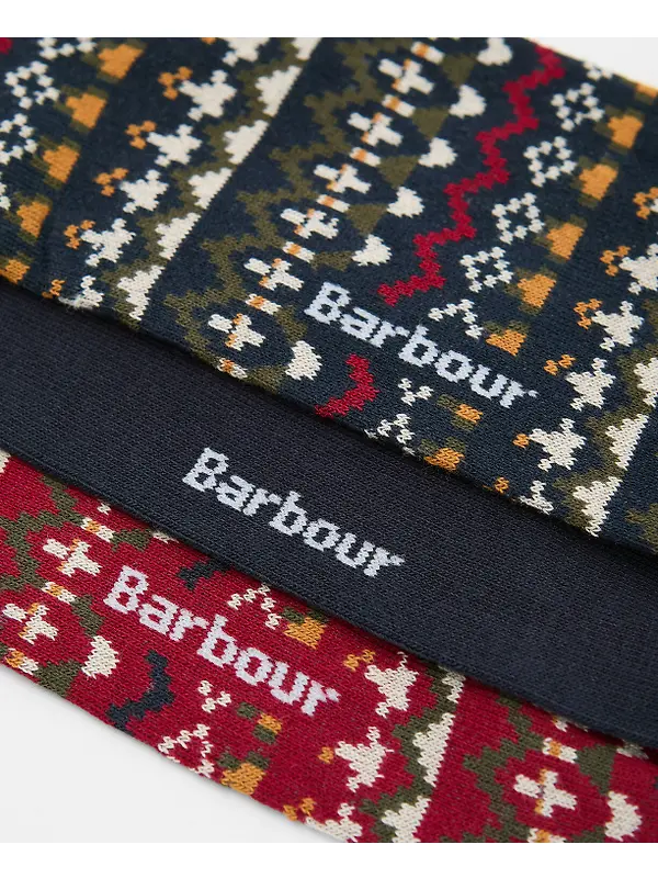 Barbour Men's Marlow Fair Isle 3 Pack Sock Gift Box - Olive Image 3