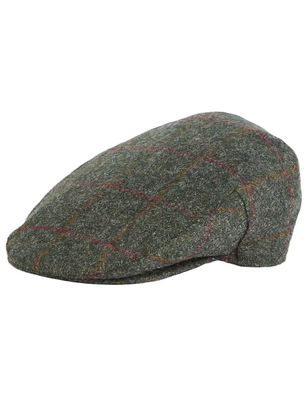 Barbour Men's Crieff Flat Cap - Olive/Red Overcheck Image 1