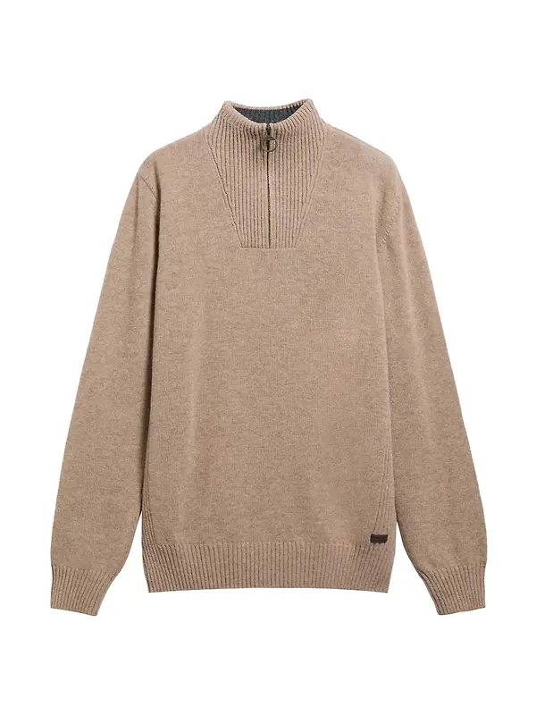Product image of Barbour Men's Nelson Essential Quarter-Zip Jumper - Stone