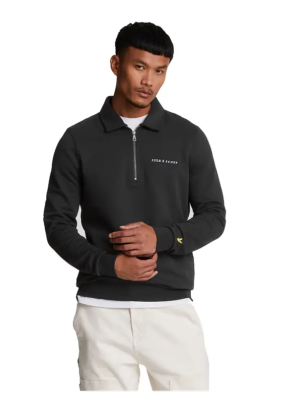 Product image of Lyle & Scott Men's Embroidered Collared 1/4 Zip Jumper - Jet Black/ White